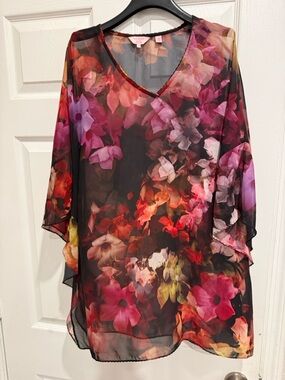 Ted Baker London Sheer Floral V-Neck Tunic Cover Up and Shorts